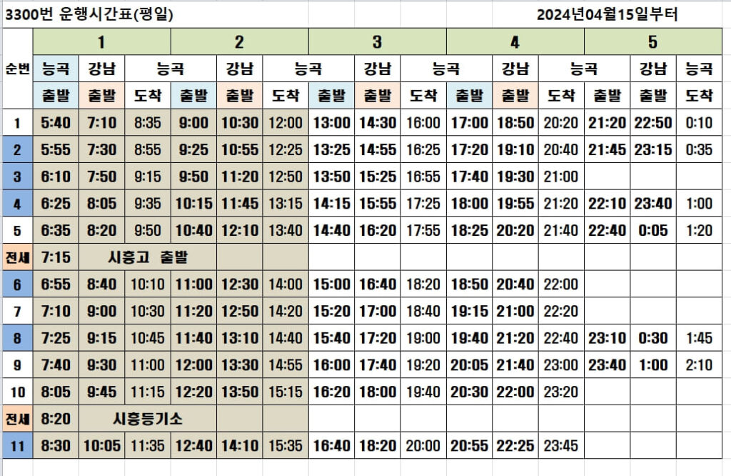 3300번 시간표