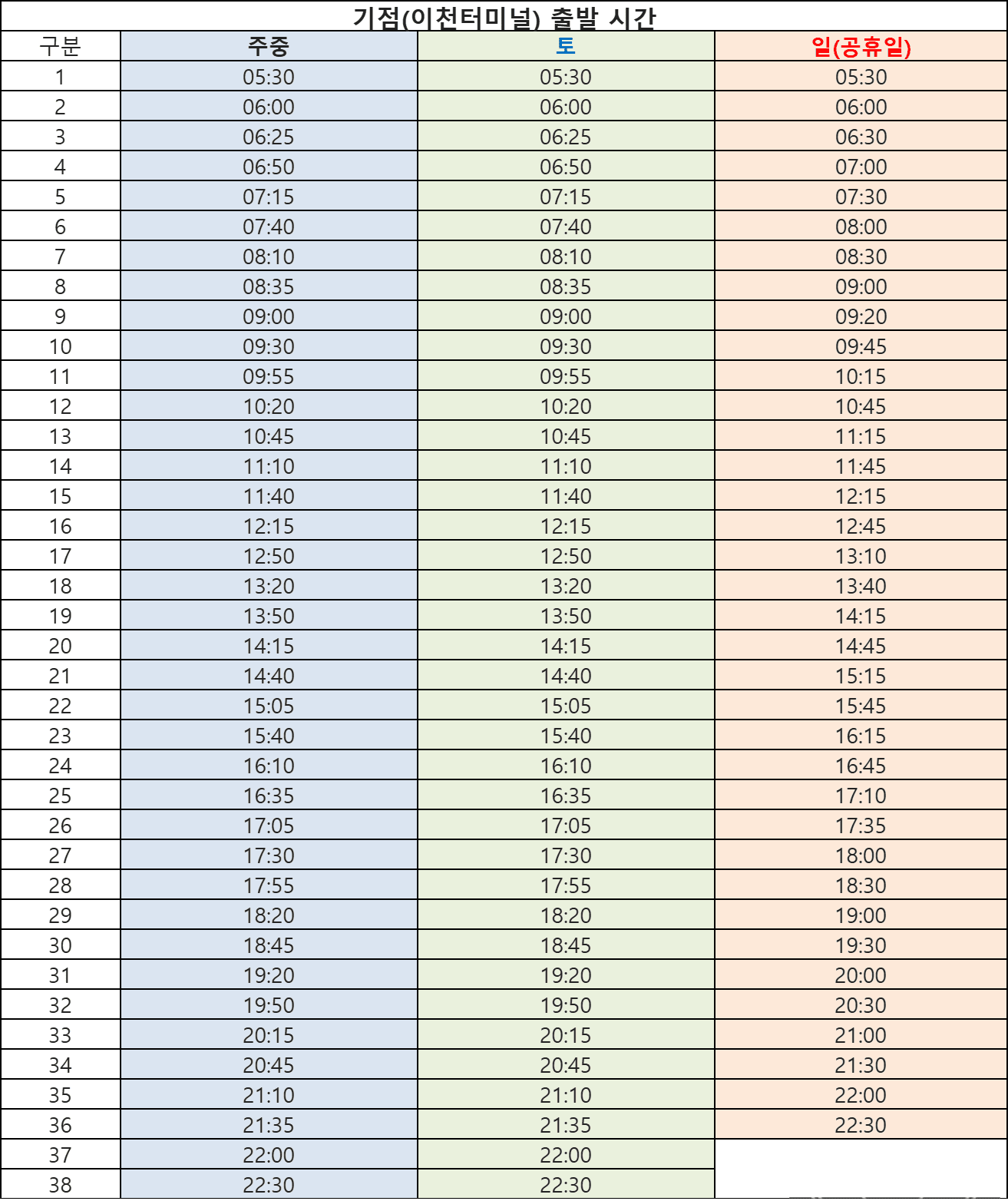 3401번 광역버스 시간표